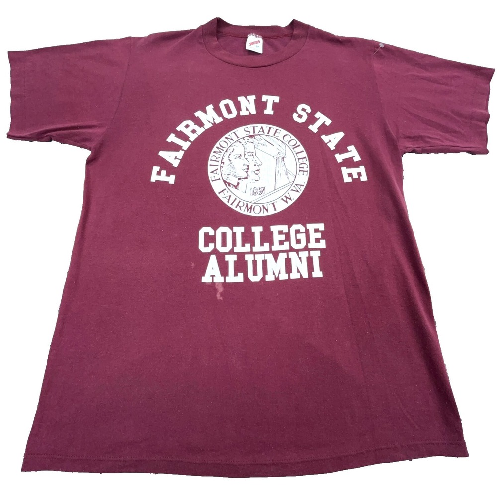 Vintage Fairmont State College Shirt Men Large Red Tee Single Stitch 80s 90s *